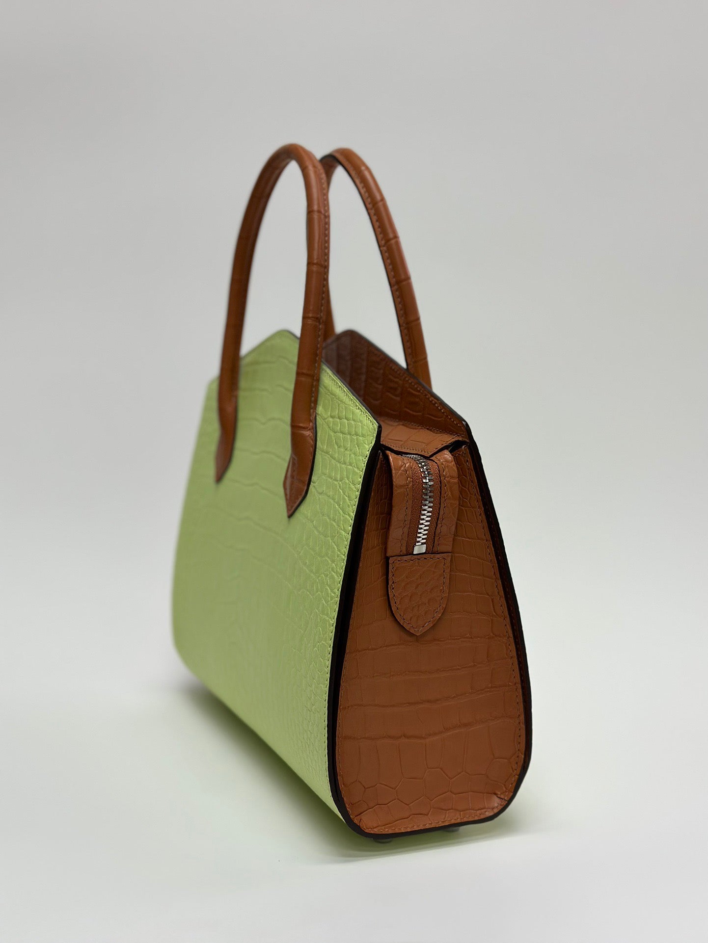 Crocodile Leather Top Handle Bag Green