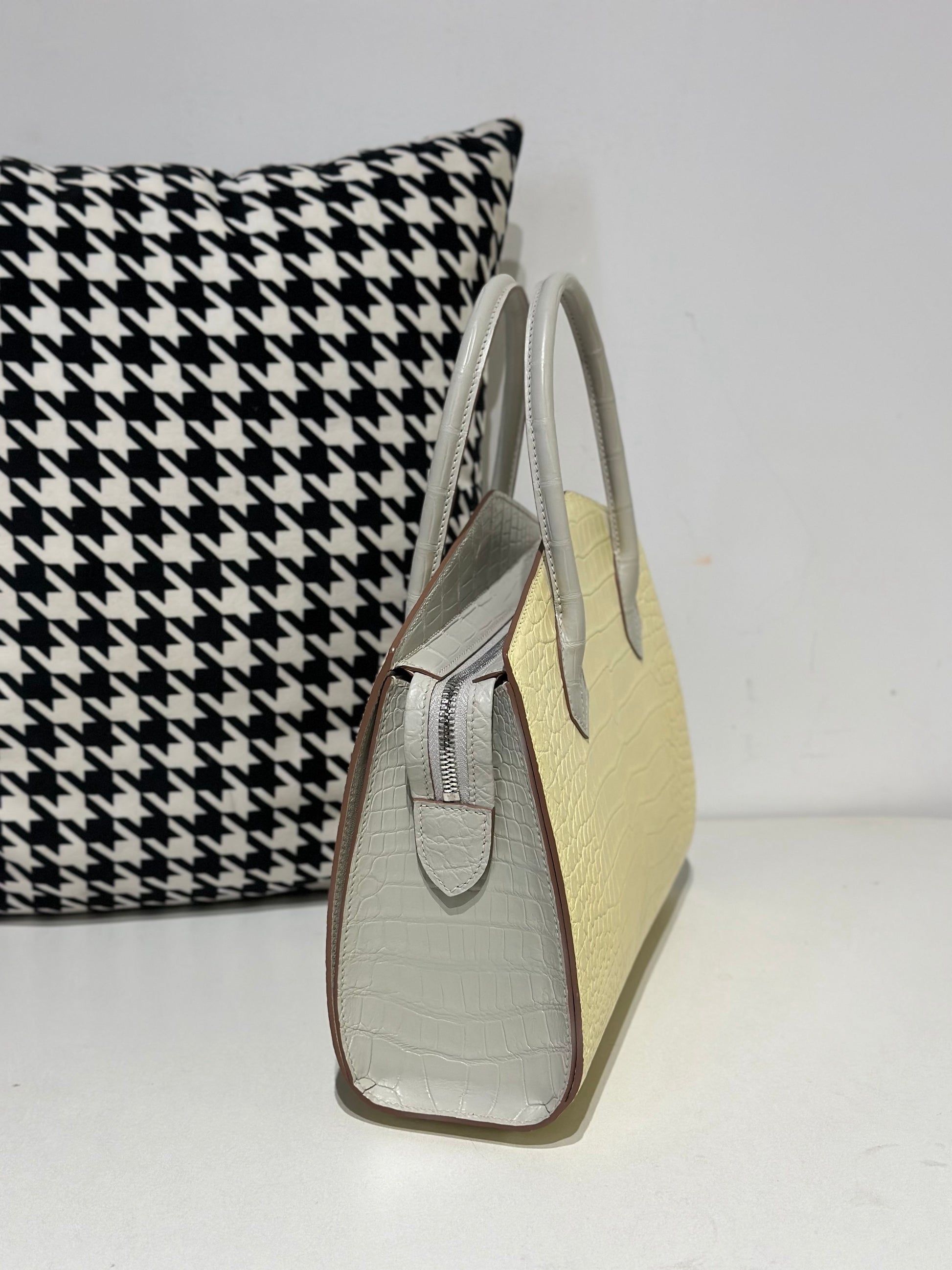 Crocodile Leather Top Handle Bag Yellow