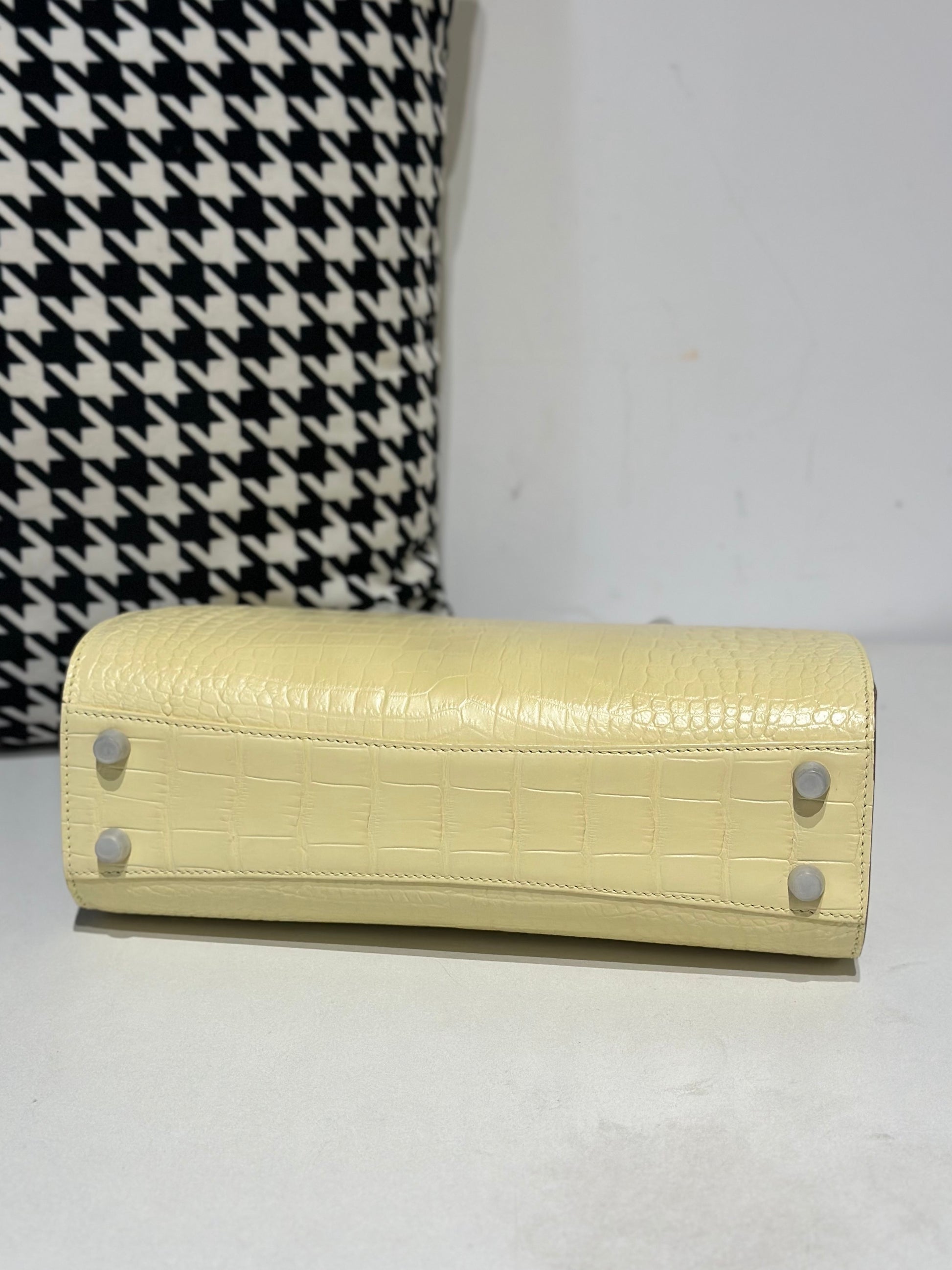 Crocodile Leather Top Handle Bag Yellow