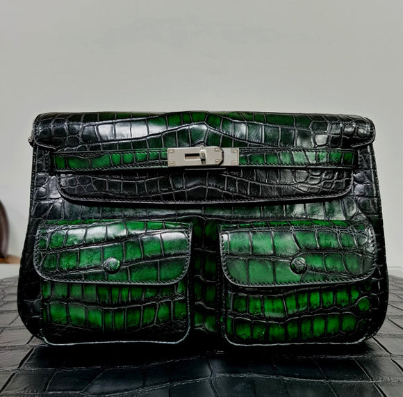 Unisex Crocodile Leather Small Top Handle Messenger Shoulder  Bag