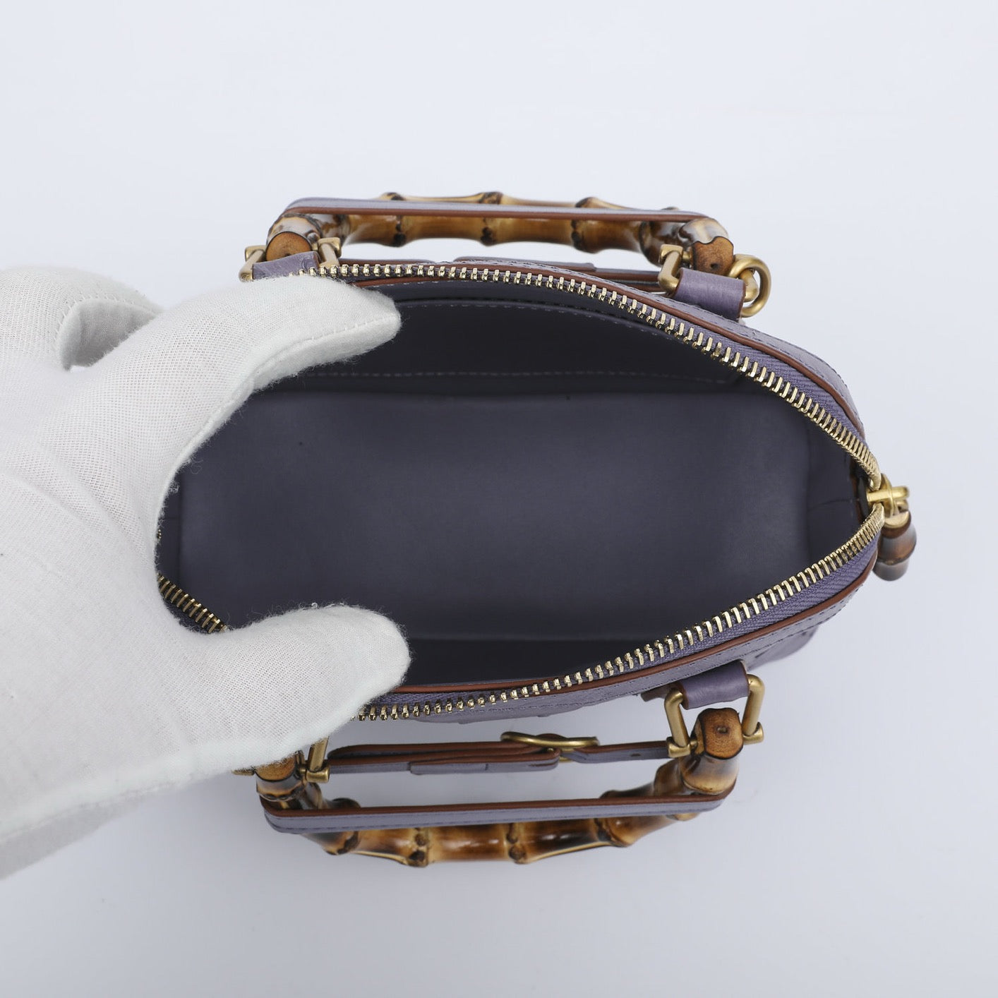 Ostrich Leather Mini Shell Bag Bamboo Handle Top Handle Cross Body Handbag