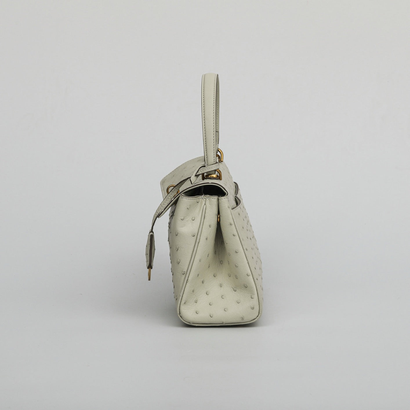 Ostrich Leather Top Handle Tote Bag