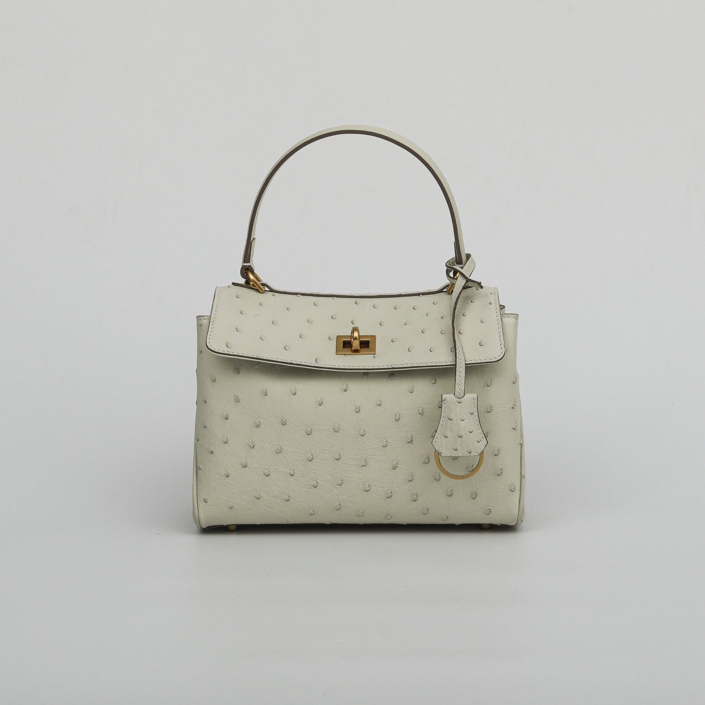 Ostrich Leather Top Handle Tote Bag