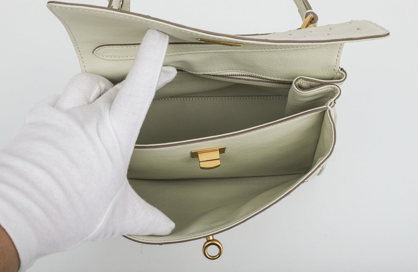 Ostrich Leather Top Handle Tote Bag