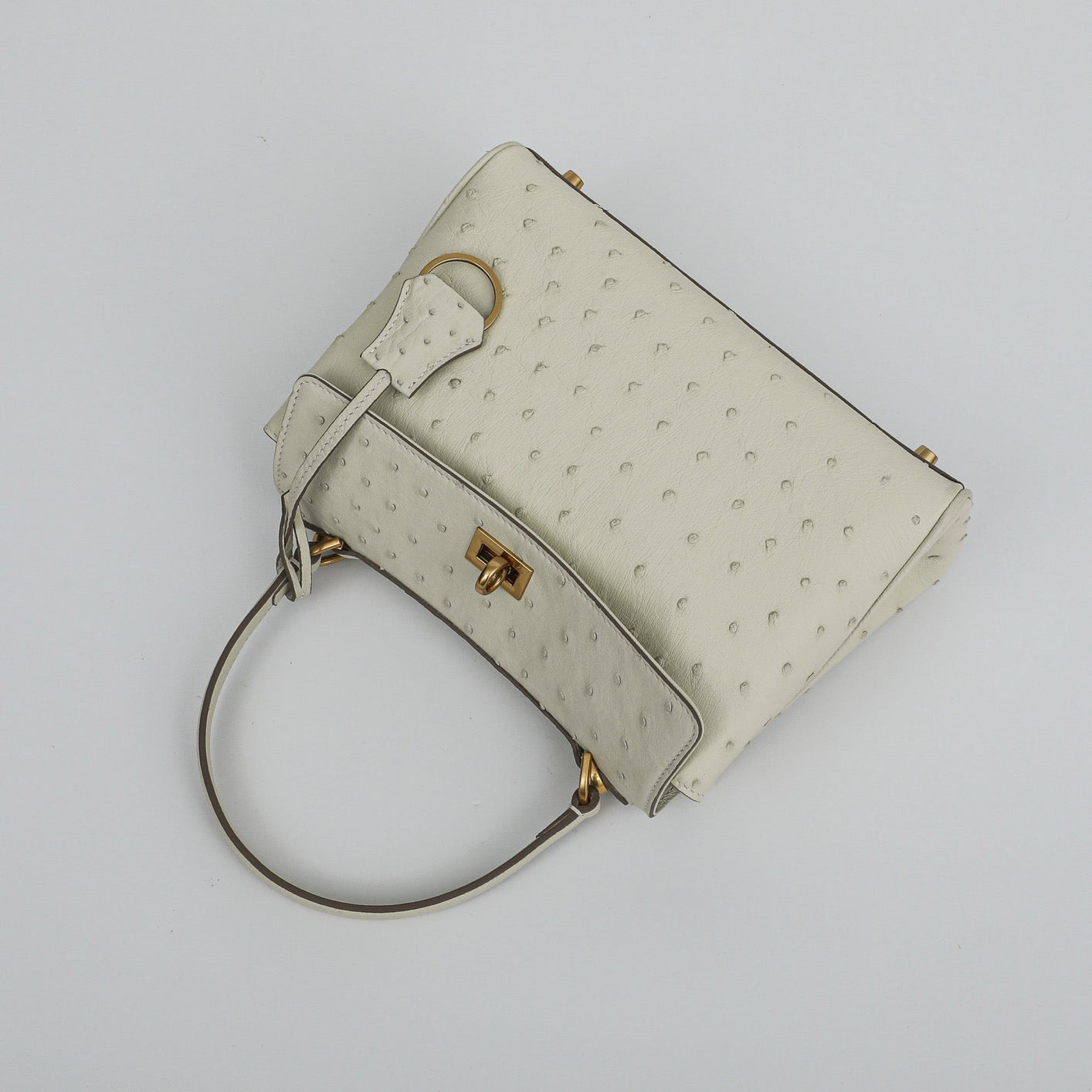 Ostrich Leather Top Handle Tote Bag