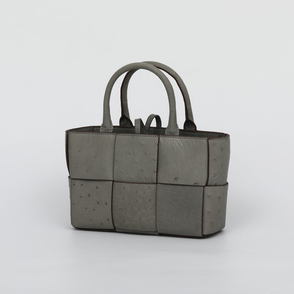 Genuine Ostrich Leather Mini Woven Satchel Top Handle Bag