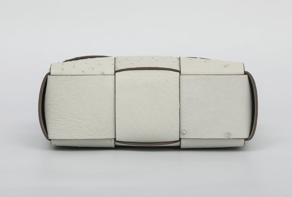 Genuine Ostrich Leather Mini Woven Satchel Top Handle Bag