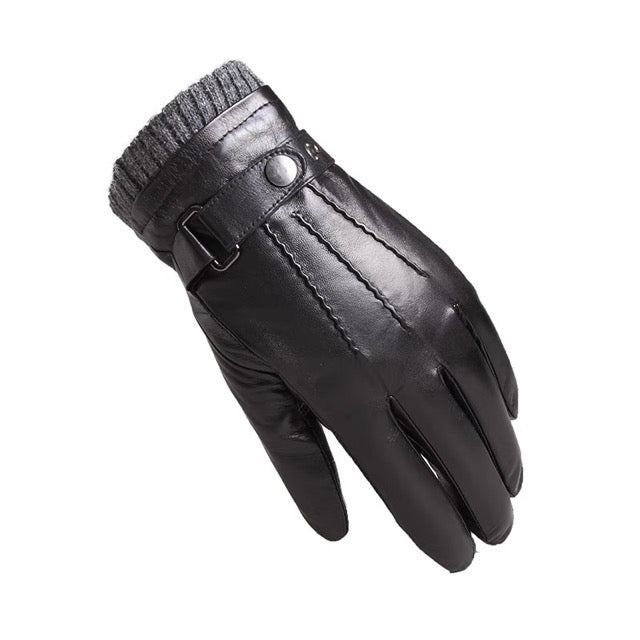 Mens Genuine Leather Warm Driving Gloves Winter Gloves Morocycle Snap Cuff Gloves Touchscreen Gloves