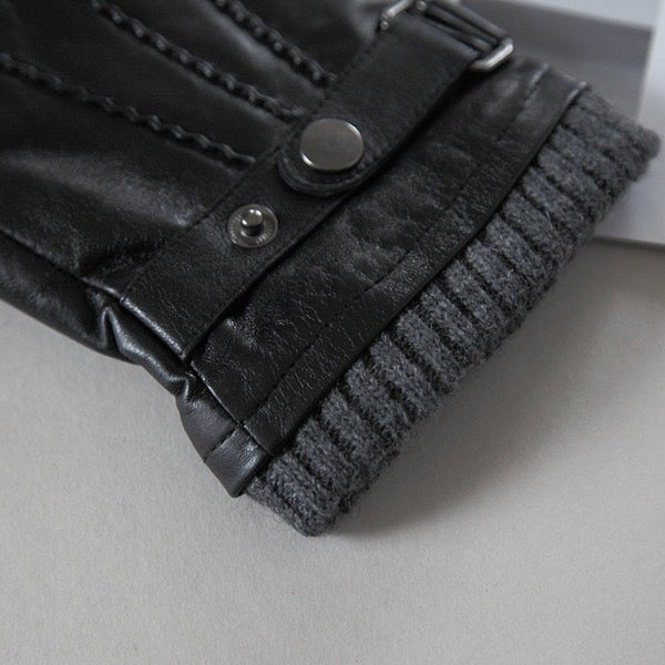 Mens Genuine Leather Warm Driving Gloves Winter Gloves Morocycle Snap Cuff Gloves Touchscreen Gloves