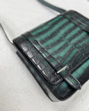 Men's Vintage Green Crocodile Leather Messenger Postman Cross Body  Bag