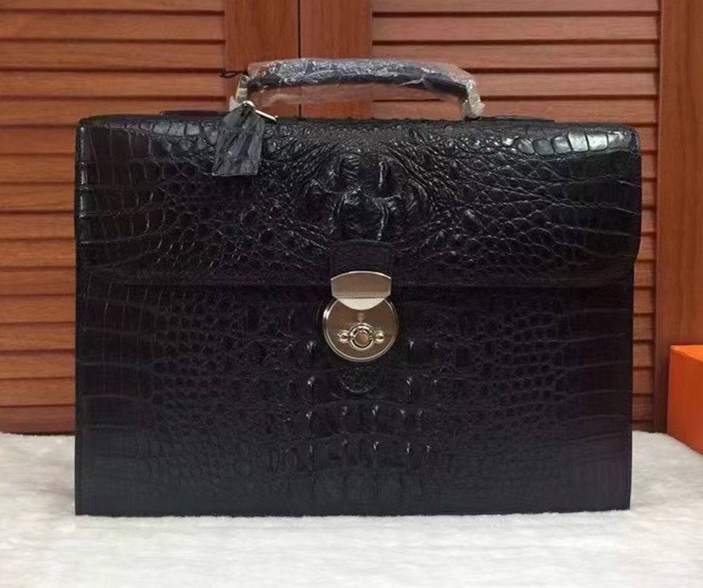 Genuine Crocodile Skin Bone Leather Briefcase 3165 Black