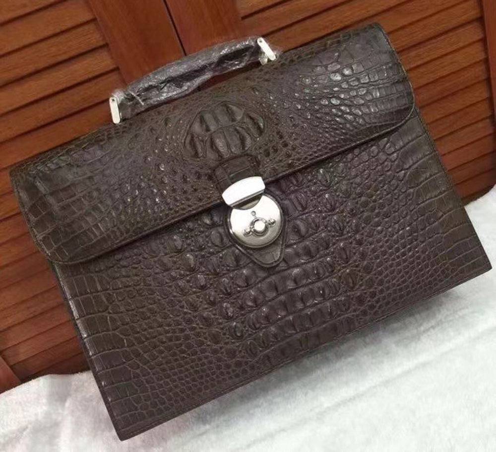 Preorder Genuine Crocodile Skin Bone Leather Briefcase Dark Green