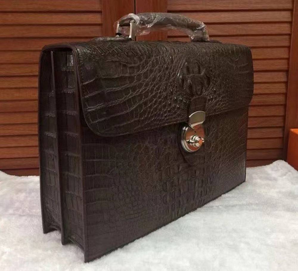 Preorder Genuine Crocodile Skin Bone Leather Briefcase Dark Green