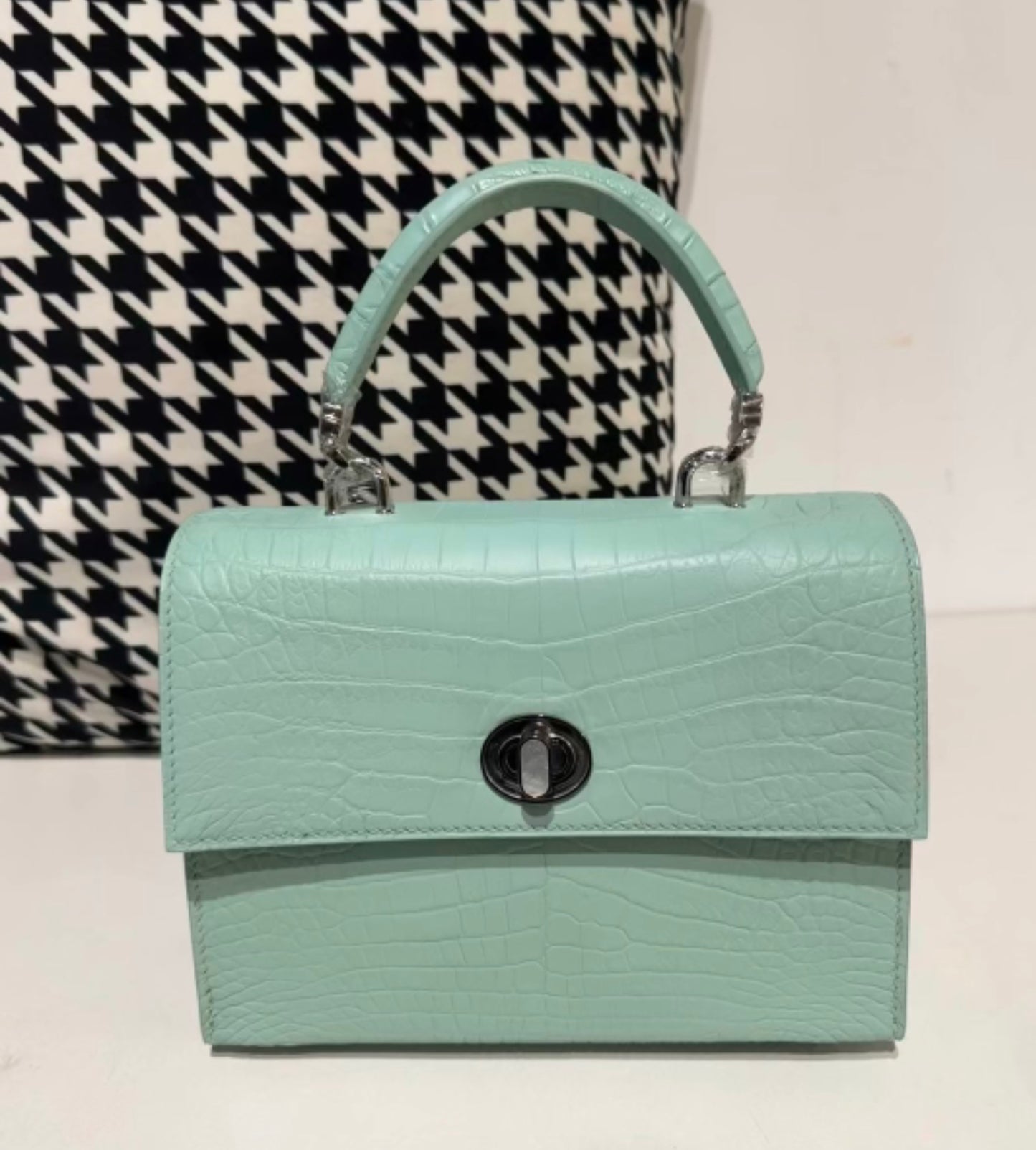 Crocodile Leather Top Handle Bag Green