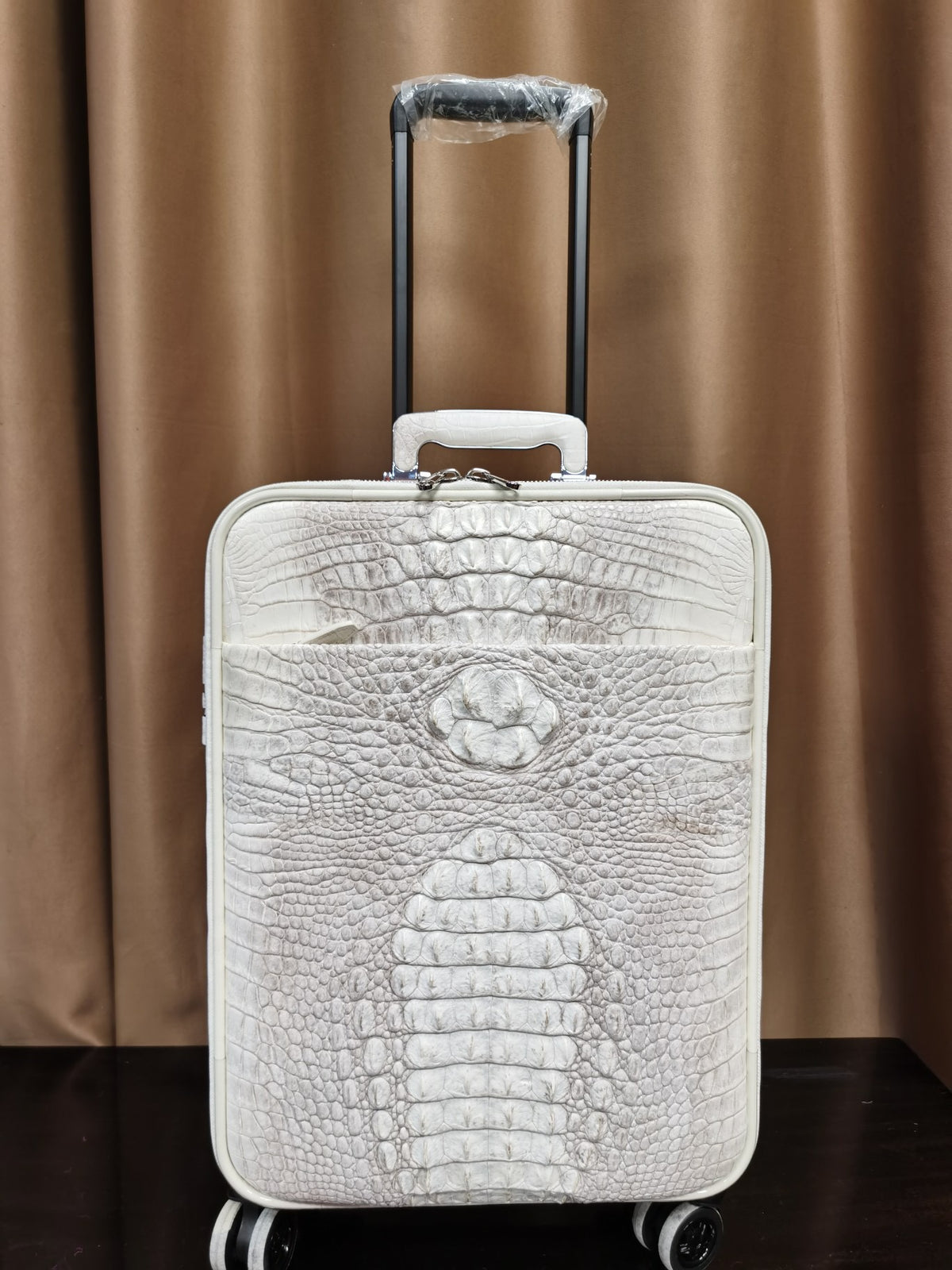 Genuine Crocodile Leather Laptop Travel Trolley Luggage Bags Cases Himalayan White 18"