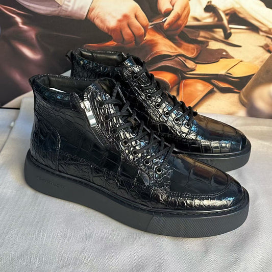 ON SALE , Crocodile Shoes ,Crocodile Leather Classic Unisex 8-Eye Lace Up Short Boots