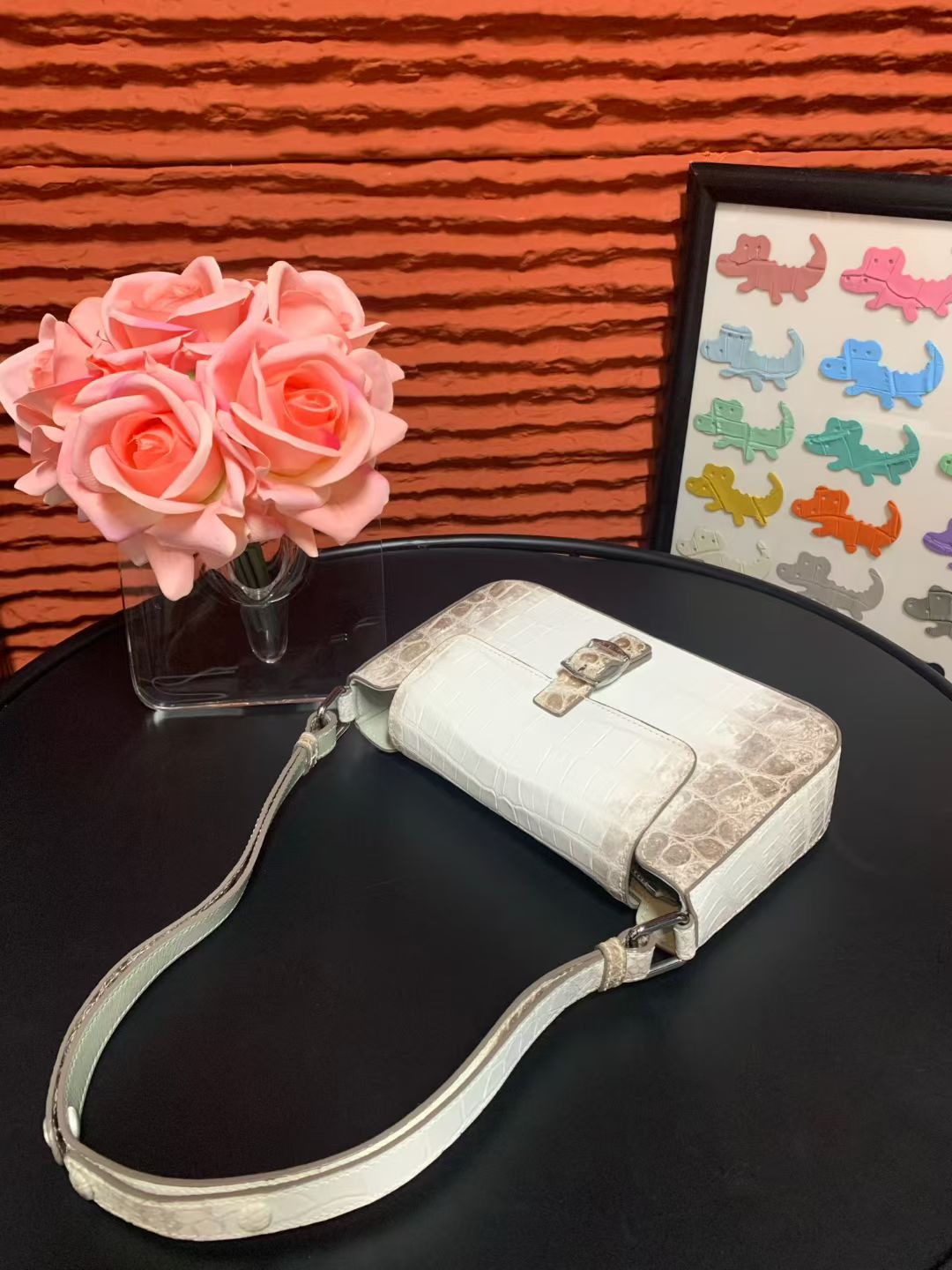 Borsa a tracolla con manico in vera pelle di pitone sottoascellare