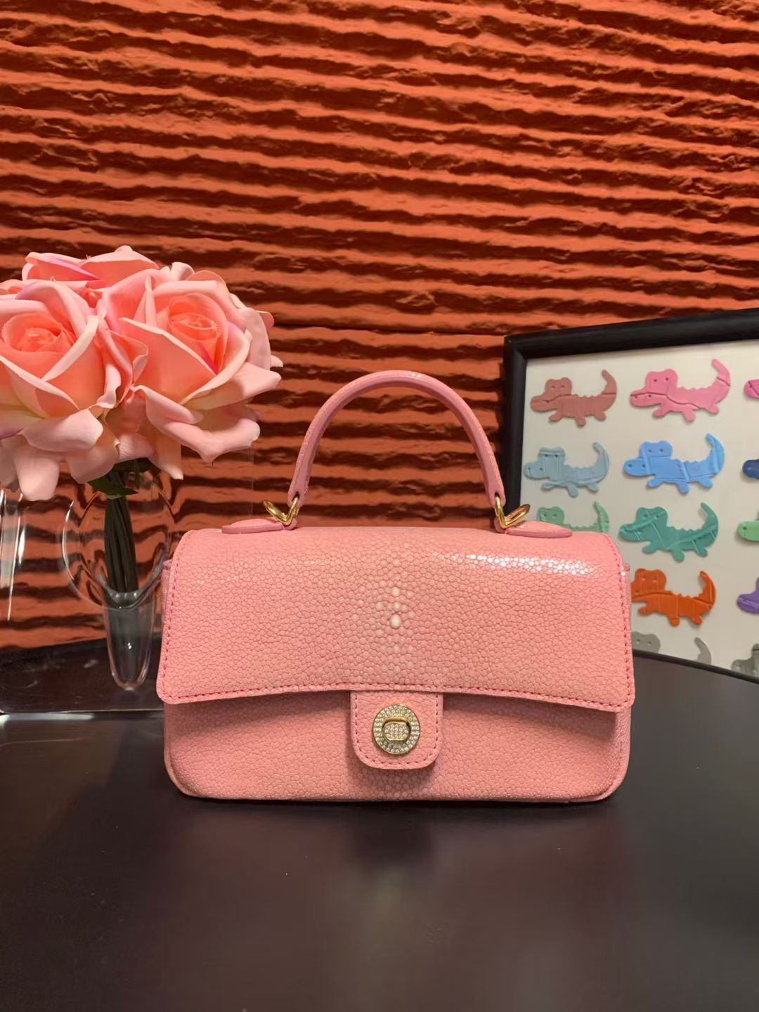 Women's Stingray Skin Leather Top Handle Bag