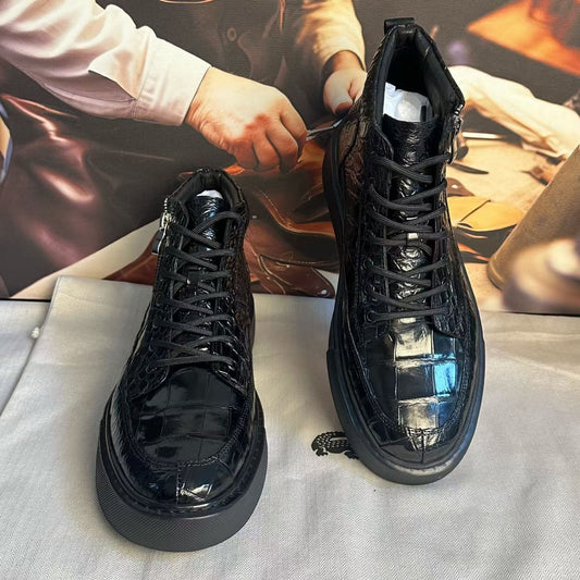 Crocodile Shoes Giày Da Đà Điểu Cổ Điển Unisex 8 Lỗ Buộc
