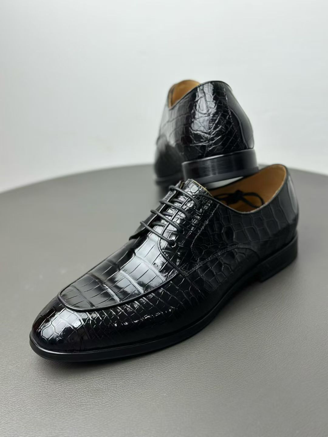 Crocodile Shoes Men's Crocodile Leather Lace Up Shoes Black