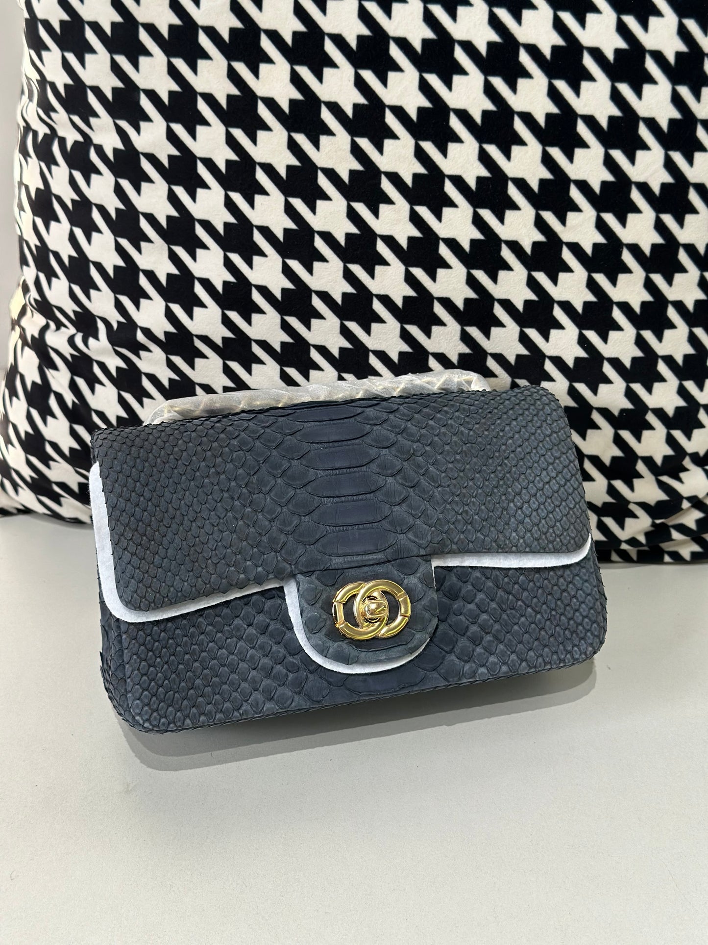 Genuine Python Skin Leather Flap Bag 20cm