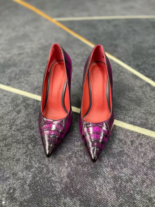 Crocodile High Heel Shoes ,Full Handmade Women Vintage Genuine Crocodile Leather High Heel Shoes