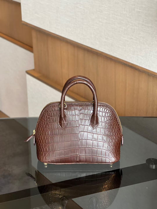 Womens Genuine Crocodile  Skin Leather Cross Body Handle  Bag Mini Brown