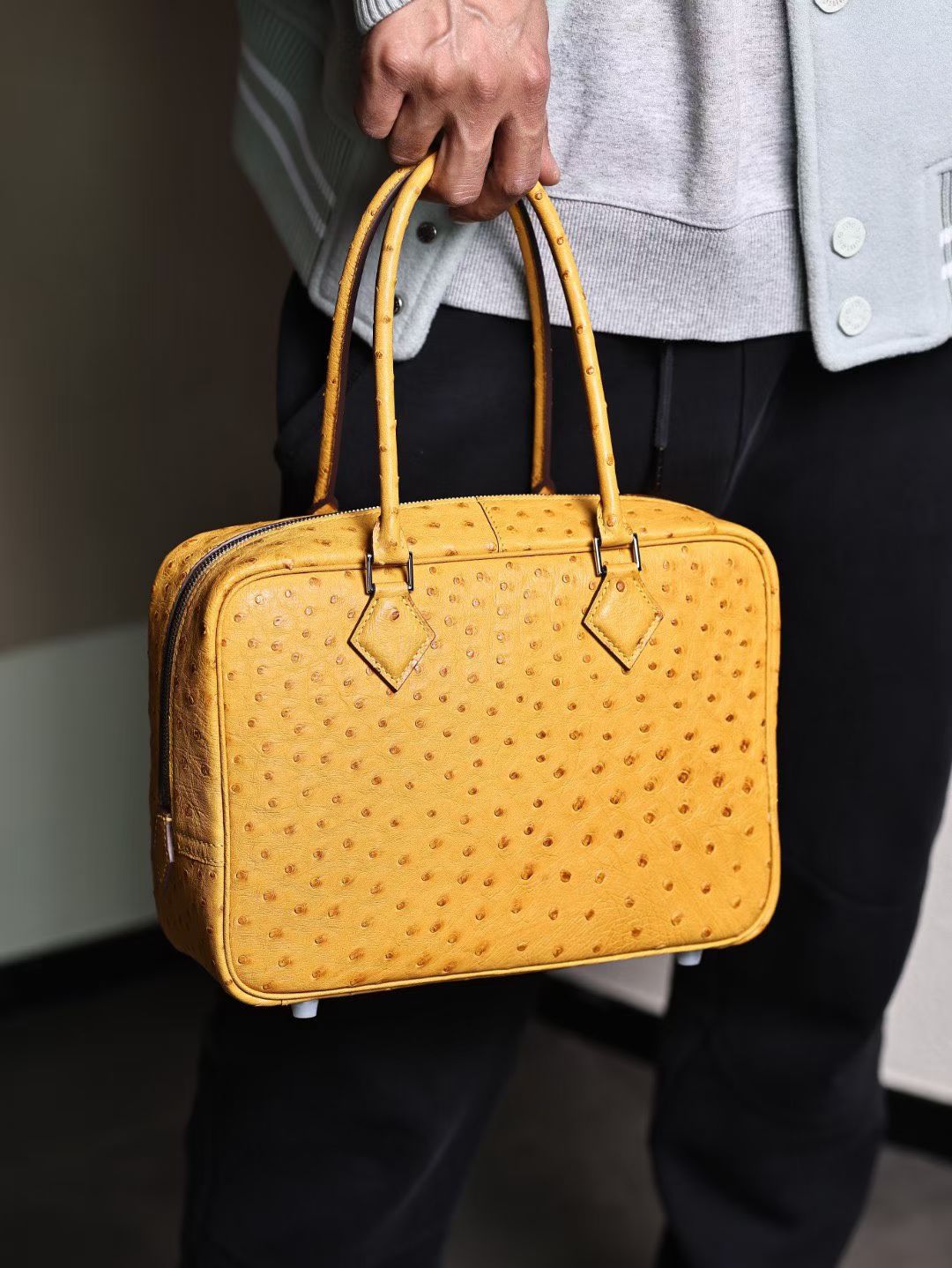 Womens Genuine Ostrich Skin Leather Top Handle Shopper Bags