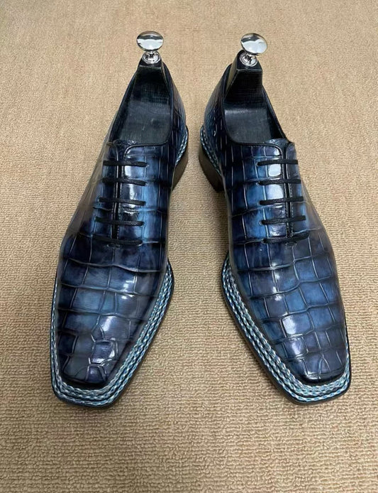 Crocodile Shoes, Men's Nubuck Crocodile Leather Business Slip-On Loafer Flat Shoes Green (Copy)