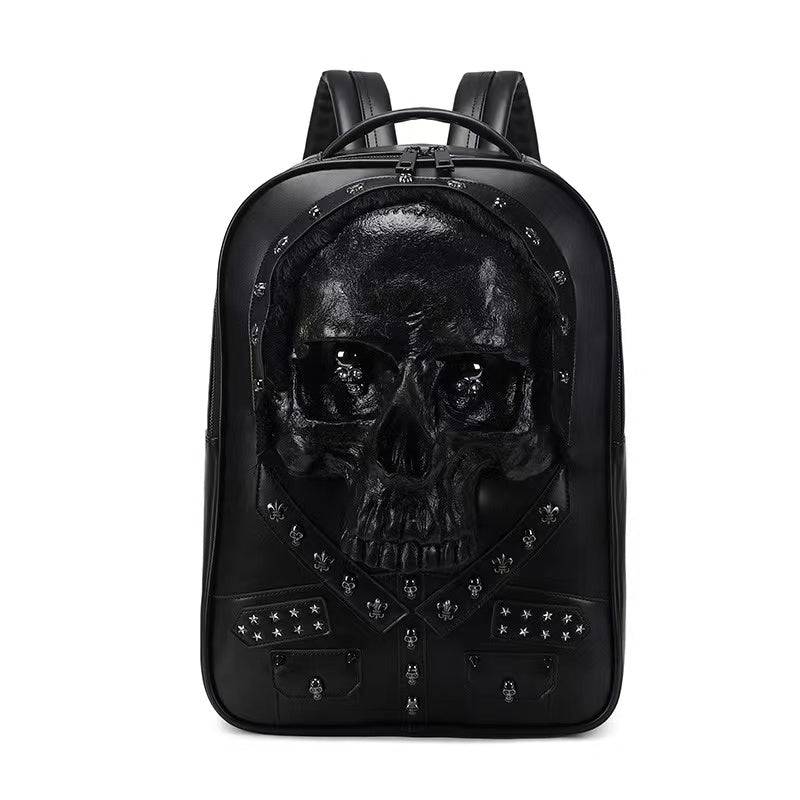 3D Skull Backpack,Studded Skull, With Hair Large Laptop Backpack