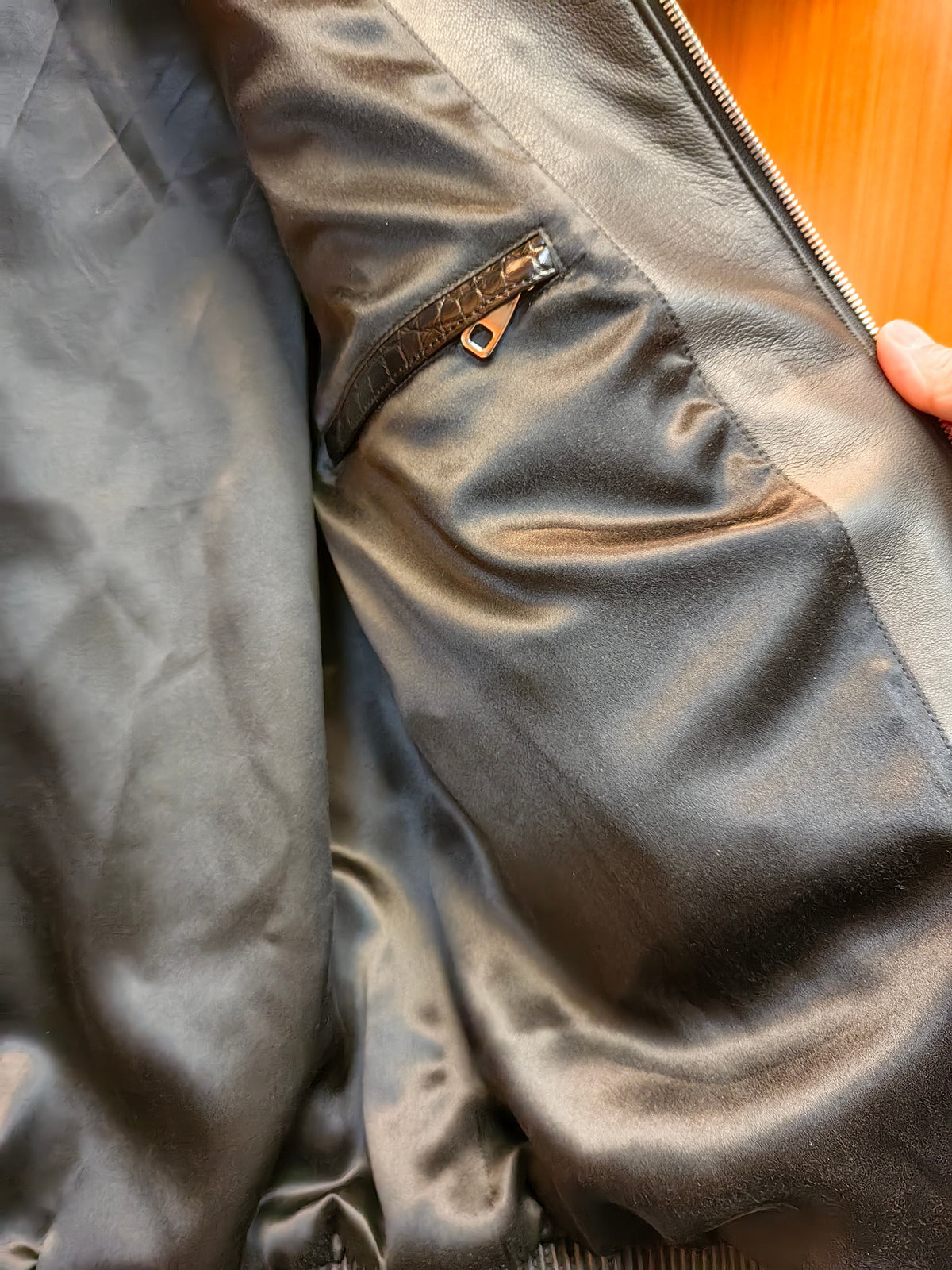 Crocodile & Lambskin Leather Jacket Black