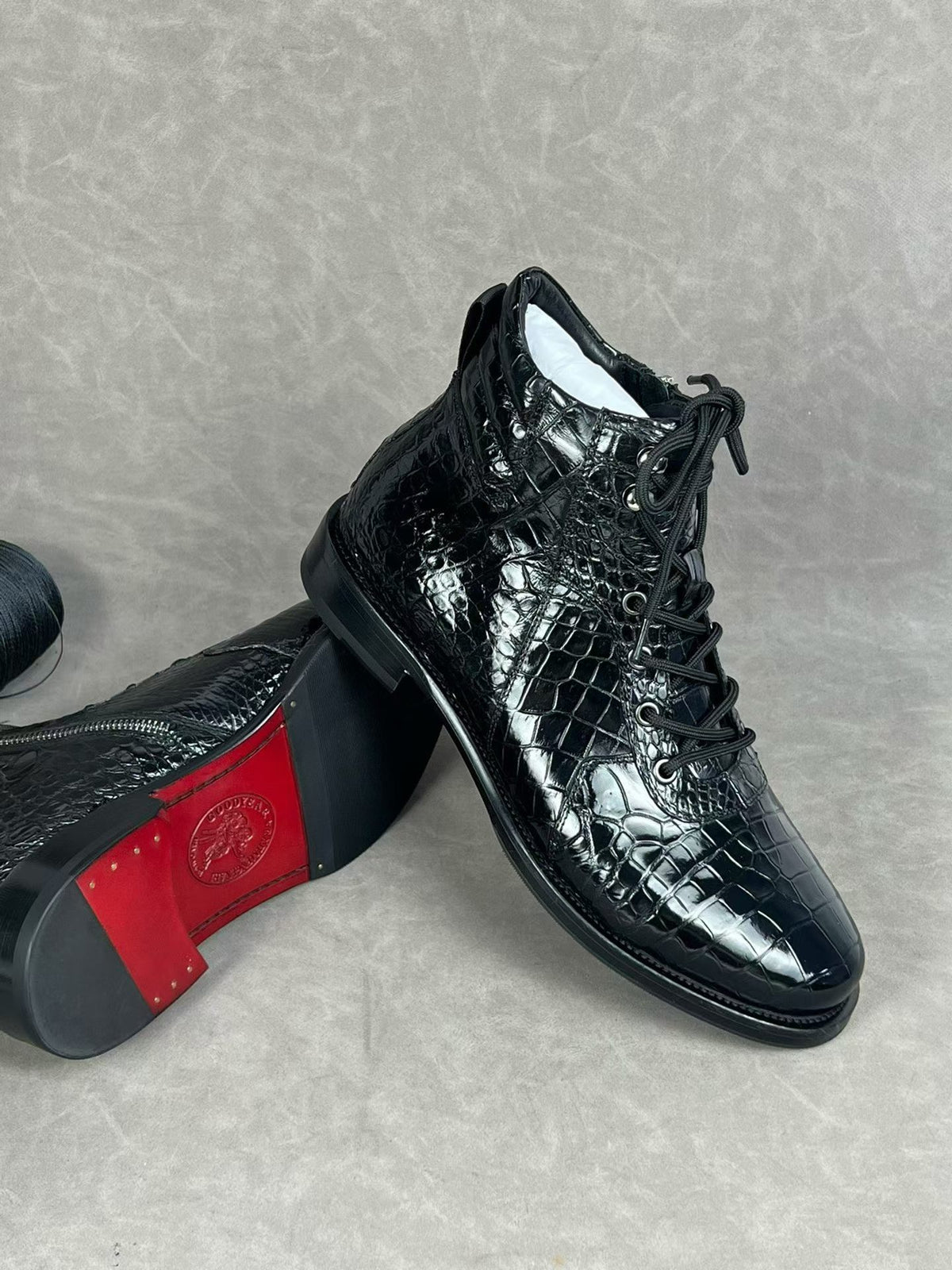 ON SALE , Crocodile Shoes ,Crocodile Belly Leather Classic Lace Up Boots