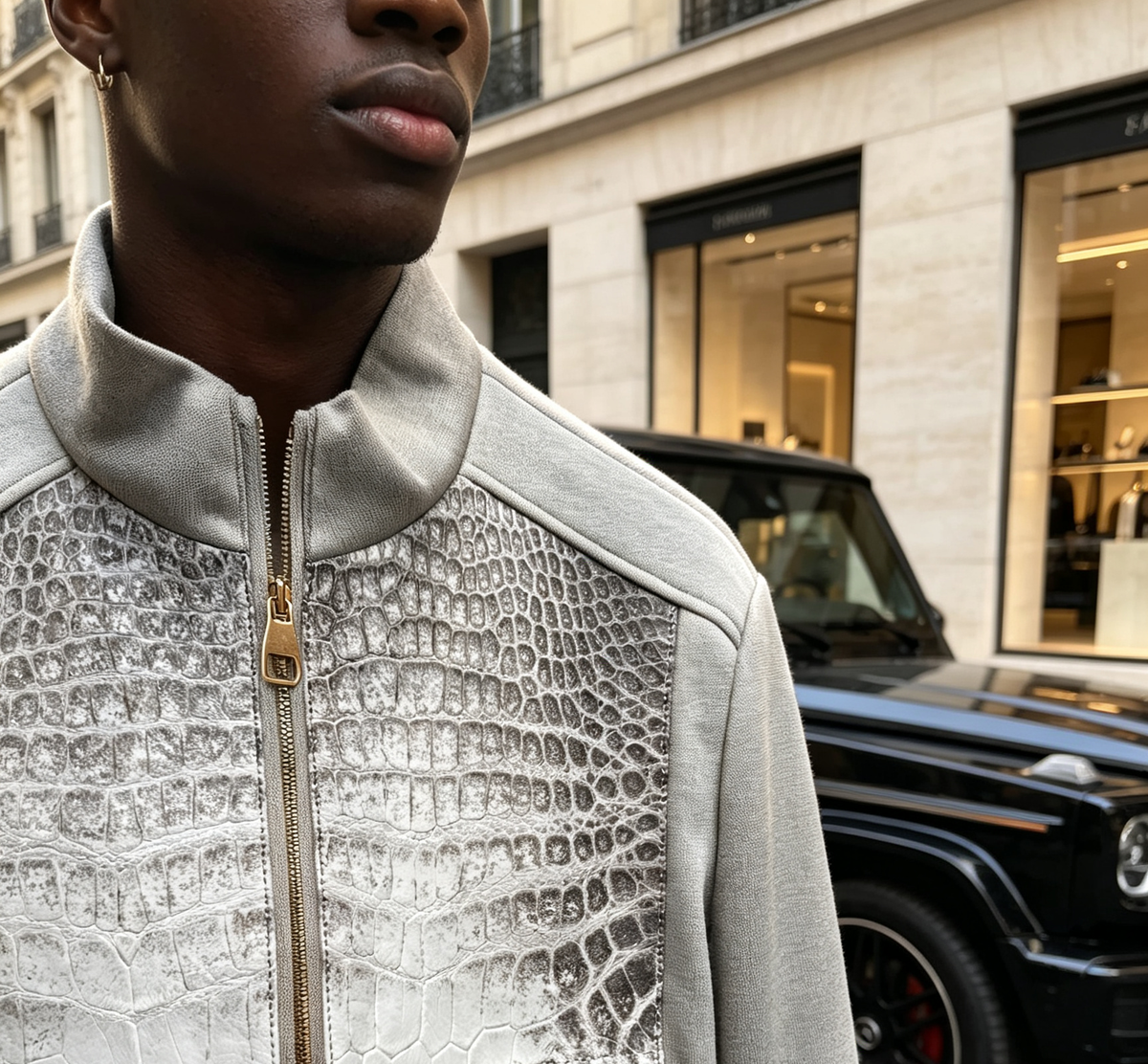 Himalayan White Crocodile & Cashmere Jacket