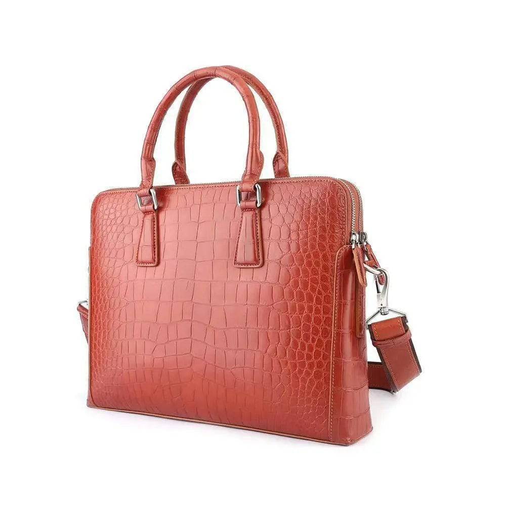 Men's Crocodile  Leather Laptop Bags Briefcase Orange