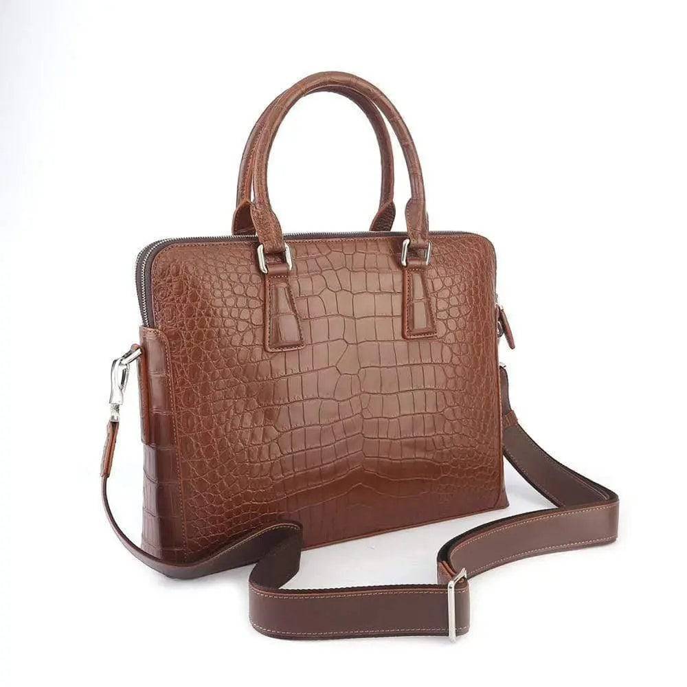 Men's Crocodile  Leather Laptop Bags Briefcase Tan