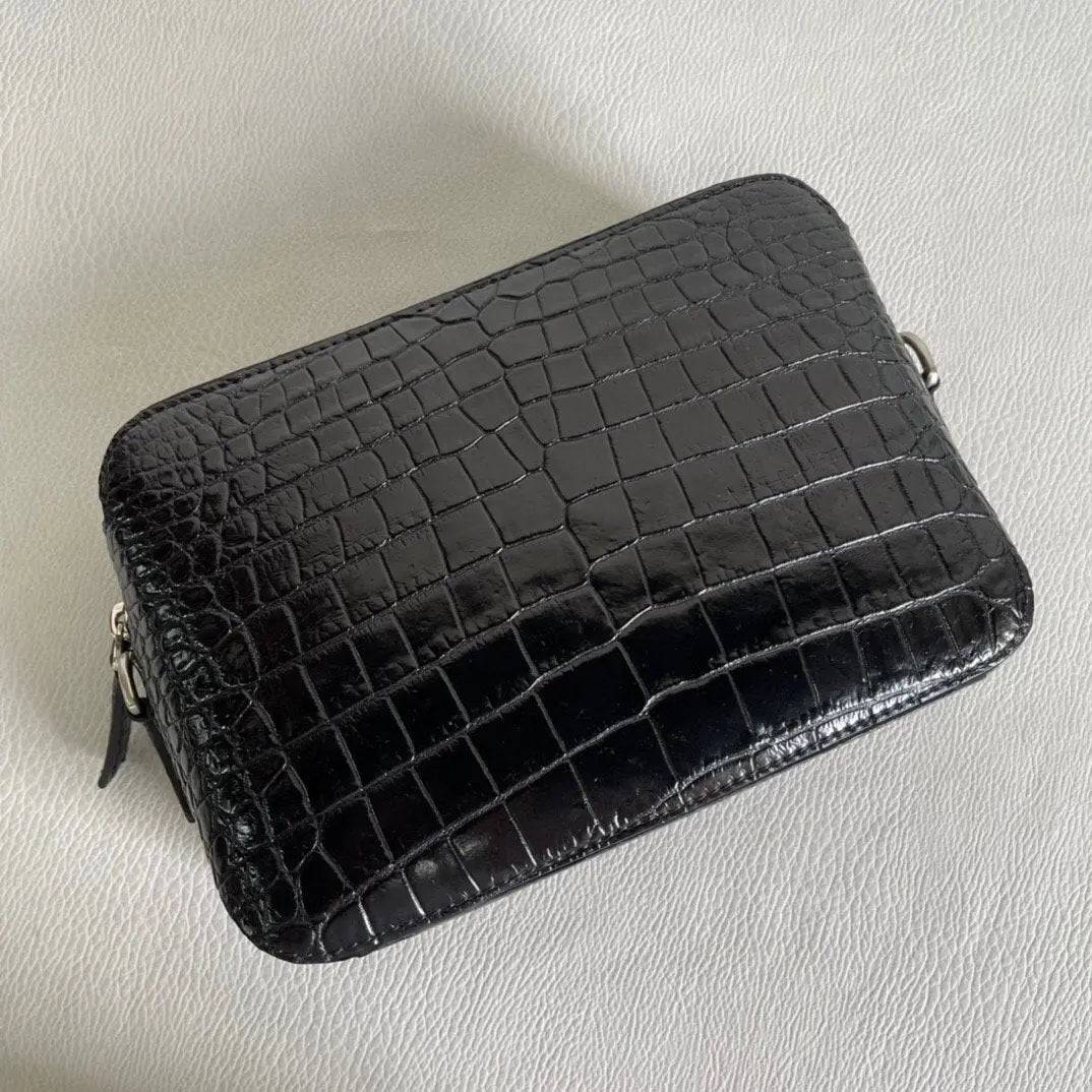 Men's Genuine Crocodile Leather  Cross body Messenger Clutch Bag Black