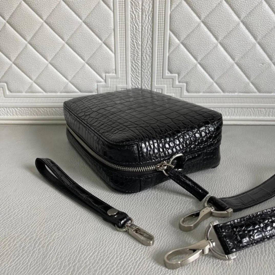 Men's Genuine Crocodile Leather  Cross body Messenger Clutch Bag Black