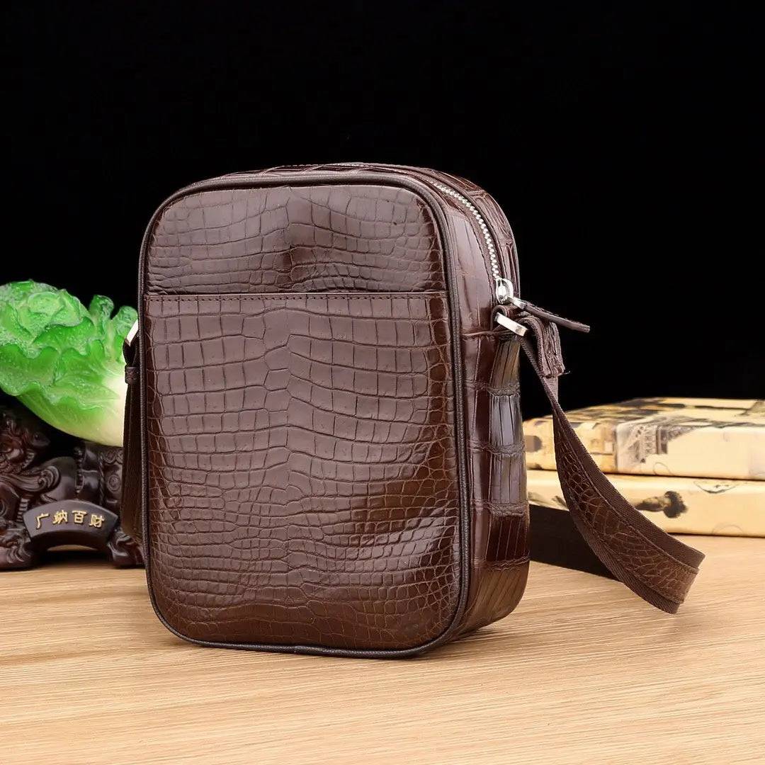 Men's Genuine Crocodile Leather Small Cross body Messenger Bag Brown