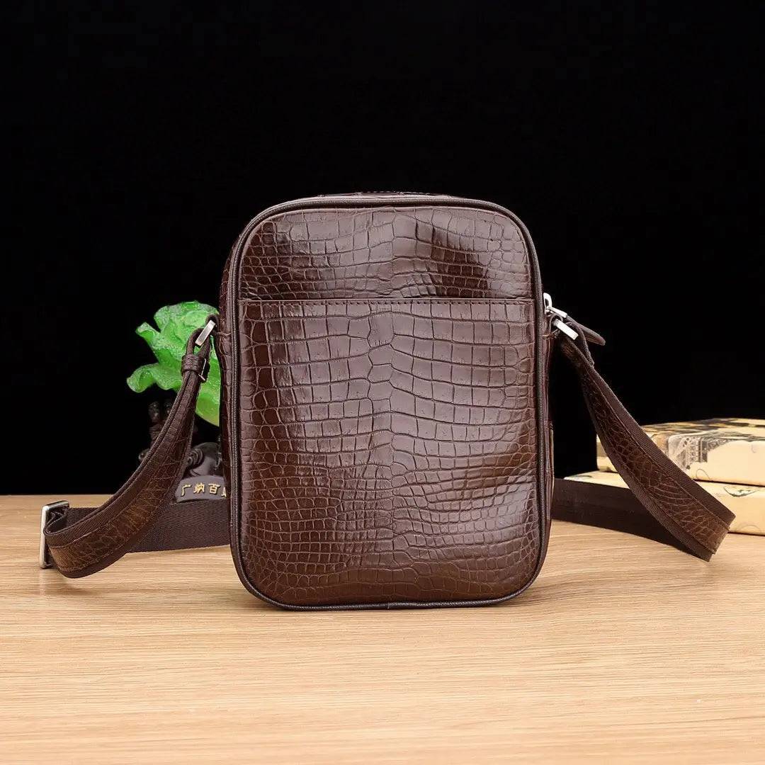 Men's Genuine Crocodile Leather Small Cross body Messenger Bag Brown