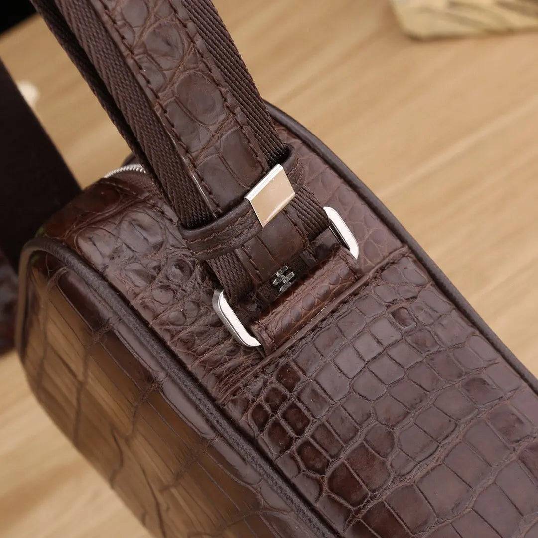 Men's Genuine Crocodile Leather Small Cross body Messenger Bag Brown