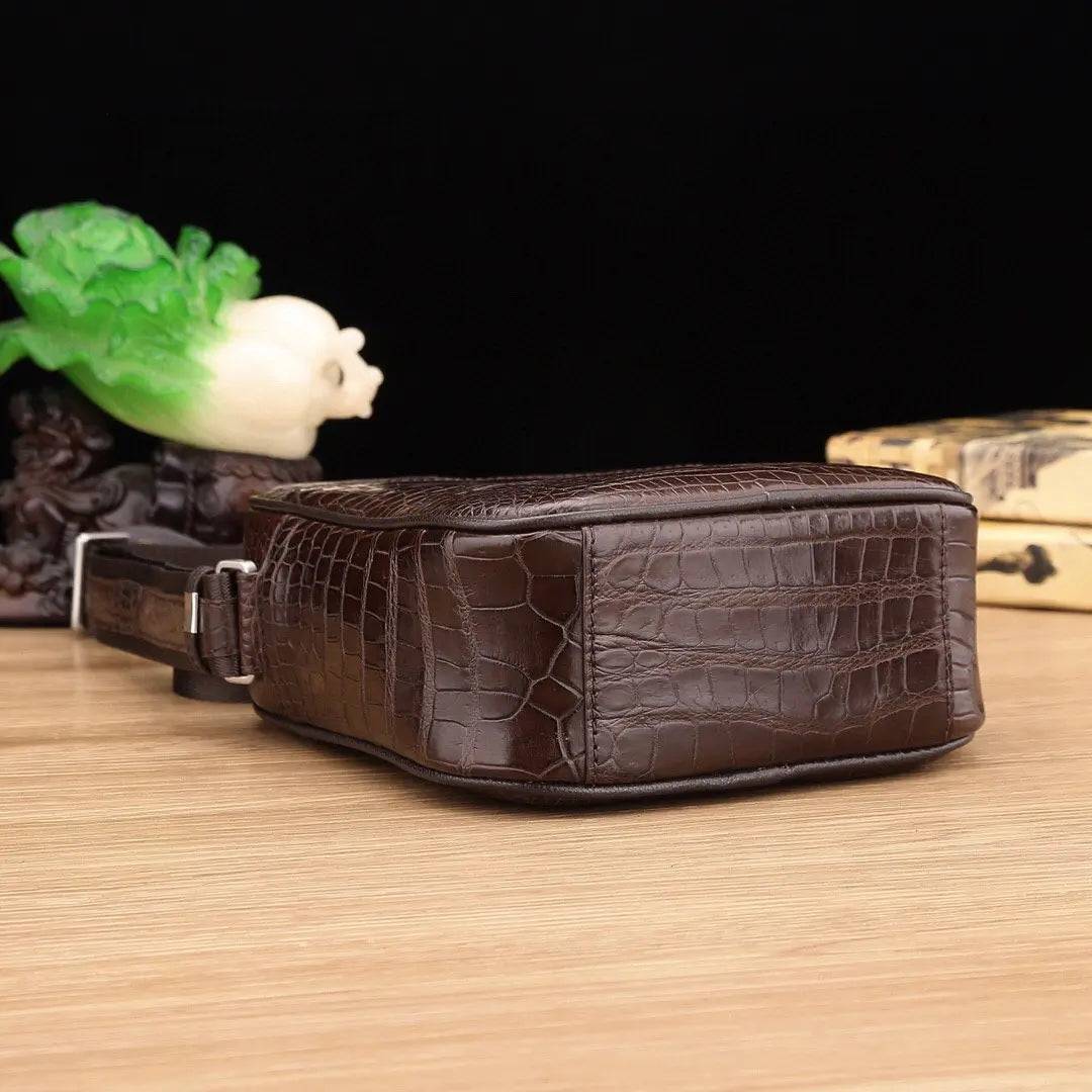 Men's Genuine Crocodile Leather Small Cross body Messenger Bag Brown