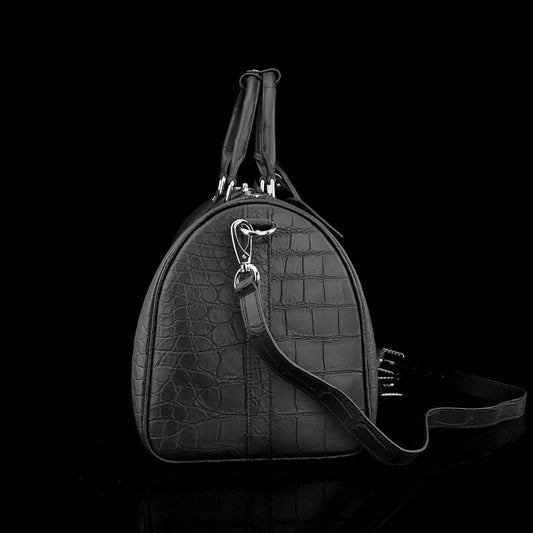 Men's Matt Genuine Crocodile Leather Travel Duffel Bags Black