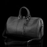 Men's Matt Genuine Crocodile Leather Travel Duffel Bags Black
