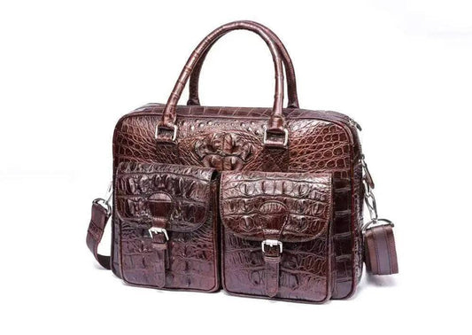 Men's Vintage Brown Postman Bag Genuine Crocodile Bone Leather