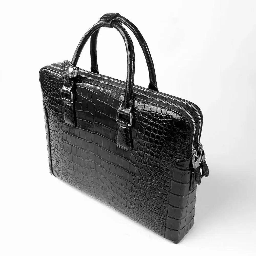 Mens Crocodile Belly Leather Briefcase Black