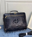 Mens Crocodile Bone Leather Briefcase Messenger Laptop Bags Extra Large