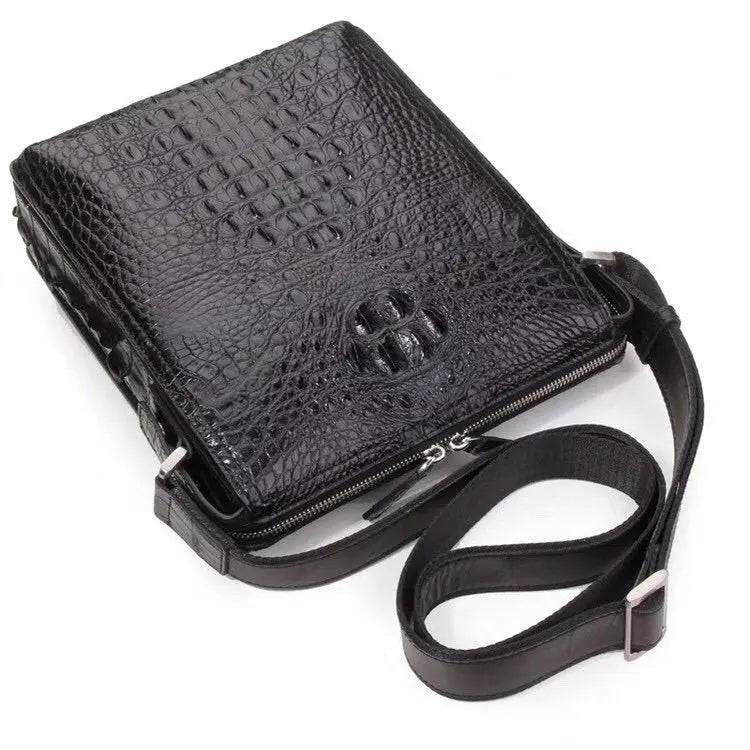 Mens Crocodile Bone Leather Cross Body Messenger Bag