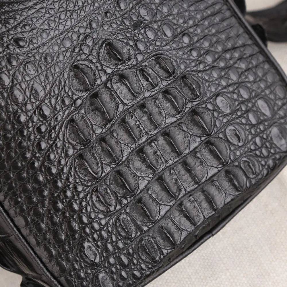 Mens Crocodile Bone Leather Cross Body Messenger Bag Black