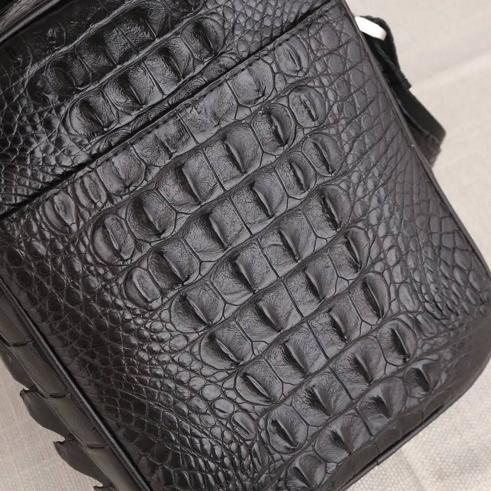 Mens Crocodile Bone Leather Cross Body Messenger Bag Black