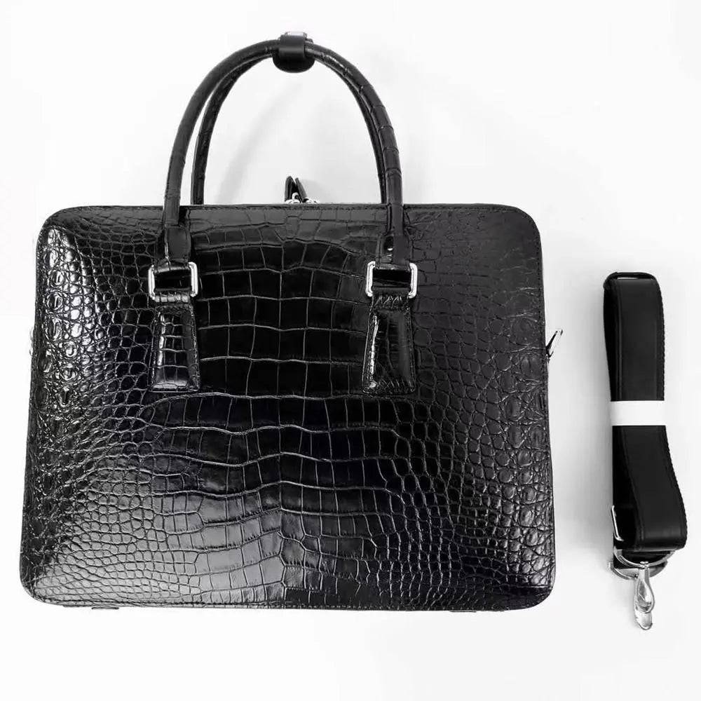 Mens Crocodile Leather Business Briefcase Bag For Laptop,Large Volumn